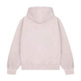 Back view of vintage Y2K hoodie unisex in light pastel color with elastic cuffs and hem