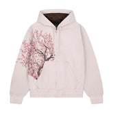 AngShop vintage Y2K hoodie unisex with pink cherry blossom tree design on light beige fabric