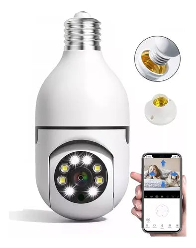 AngShop wifi light bulb security camera with LED lights and smartphone app control for home surveillance